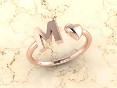 Alphabet Jewelry with Heart Ring M 3D print model