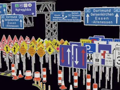 Road sing models and road side equipments 3D model