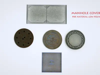 street manhole cover set 3d model Low-poly 3D model