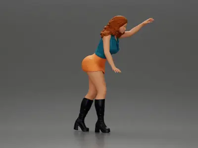 Woman in mini skirt Checking Under the Hood of a Sleek Car 3D print model