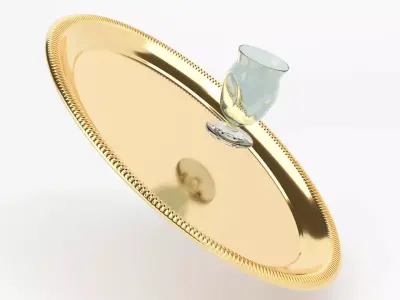 Golden Plate Tray With Glass 3D Model 3D model