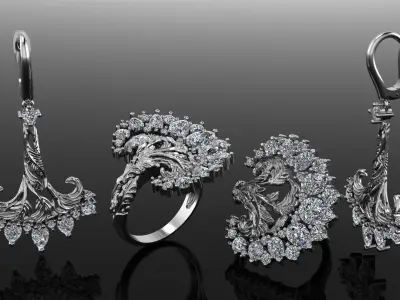 ring and earings  magerit style 1907 3D print model