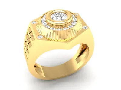Luxury Sunburst Round Diamond Ring for Men 128 3D print model