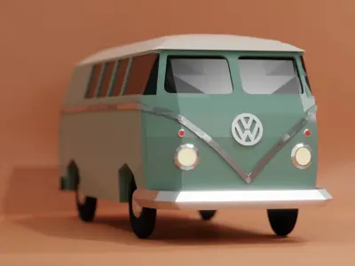 Low Poly VW Bus Van - Boho Style Low-poly 3D model