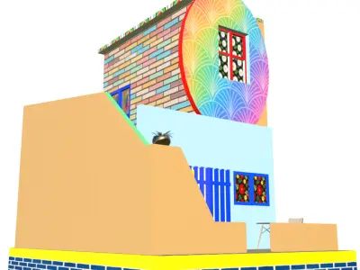 Stylized High-Poly Rooftop House - Detailed 3D Model Low-poly 3D model