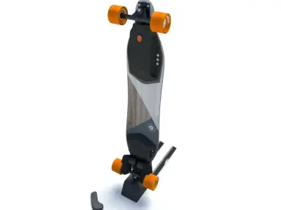 SkateBoosted electric skateboard with orange wheels Low-poly 3D model