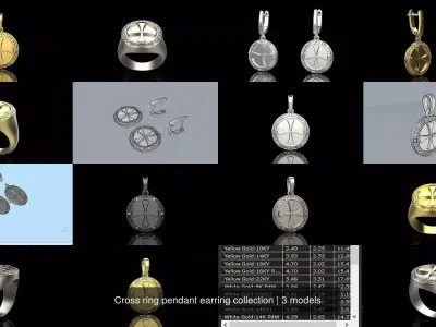 Cross ring pendant earring collection 3D Model Pack