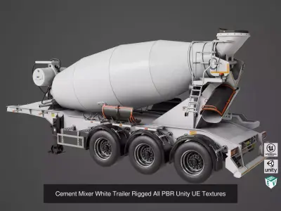 Cement Mixer and Trailer Rigged All PBR Unity UE Textures 3D Model Pack