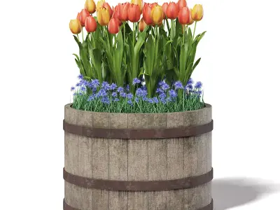 Barrel with Flowers 3D Model 3D model