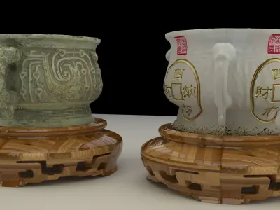 chinese display stand with pot 3D model