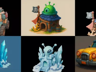 Stylized Car Advanced model bundle 7 pack 100 glb 3D model