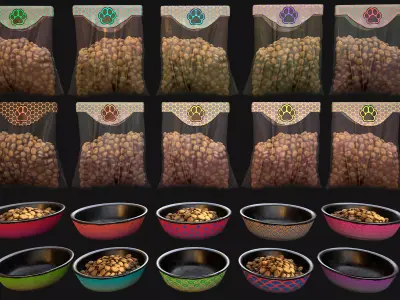 Food in a Bowl Cat Dog Pet Zoo Set Low-poly 3D model