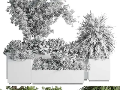 Concrete box plants on stand set indoor 385 Low-poly 3D model