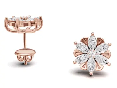 Marquise Diamond Flower Stud Earrings For Women 3D print model
