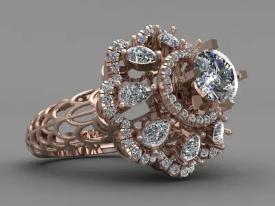 Luxery Rose Gold Women Diamond Ring 3D print model 3D print model