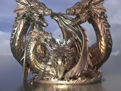 Arthurian Dragon King Statue 3 designs 3D model