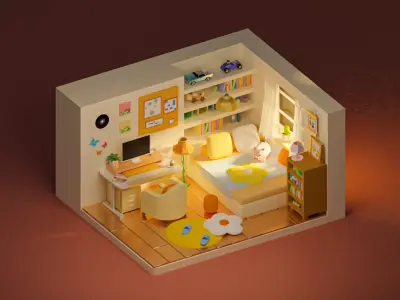 Cartoon bedroom Free 3D model