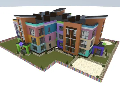 kindergarten colorful apartment building 3D model