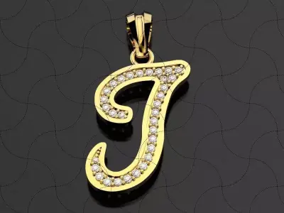 J letter Pendant Diamonds 3D print model