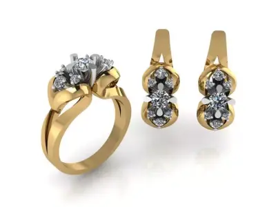 Diamond Split Shank Ring Earring Set 2420 3D print model