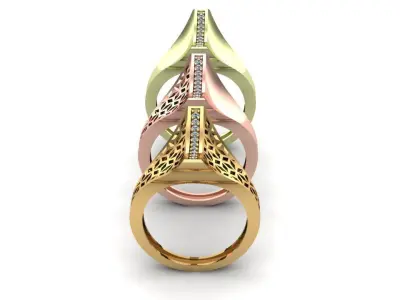  Modern Filigree Gold Ring  3D Print Casting 3 pcs 3D print model