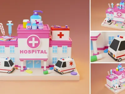 Cartoon Public Buildings Islands Exteriors Low-poly 3D model