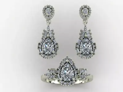 Pear baguette marquise and round cut diamond set 3D print model