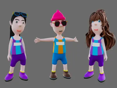 Cartoon characters sports team Low-poly 3D model