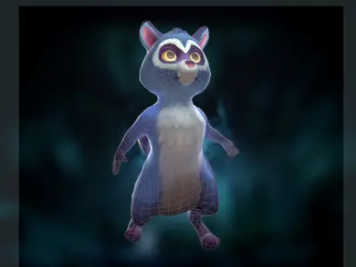 Game-ready raccoon animated Low-poly 3D model