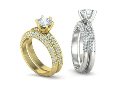 Wedding Set Jewelry Set 1ct Stone Wedding band 3dmodels 3D Model Pack