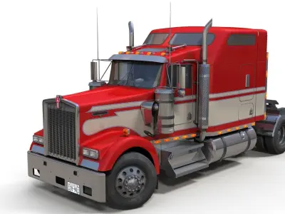 Kenworth W900 semitruck Low-poly 3D model