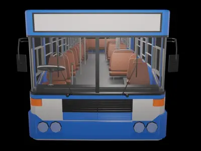 low - poly thai city bus blue white yellow color model Low-poly 3D model