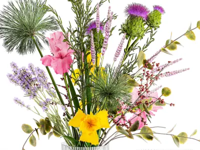 Bouquet of flowers thistle branches iris lavender barberry 376 3D model