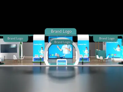 Modern trade booth with central arch structure 3D model