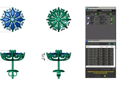 Flower Diamond Stud Earrings CAD Design with Marquise Style 3D print model