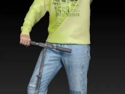 Young man on a skooter 27 Low-poly 3D model