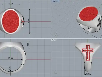 Oval signet ring with cross model 550 3D print model