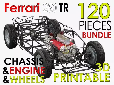 Ferrari 250 TR Chassis Frame - Engine - Wheels Pack Bundle 3D Model Collection