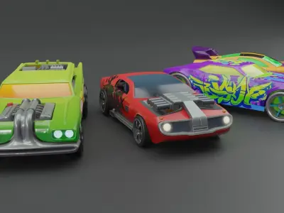Stylized Toy Cars Low-poly 3D model