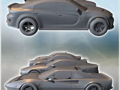 Set of modern sport cars Aston Martin DB9 Cadillac CTS Dodge Cha 3D print model