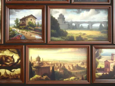 Set of vintage paintings Low-poly 3D model