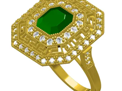 Octagon Stone Double Halo Art Deco Ring 3D print model