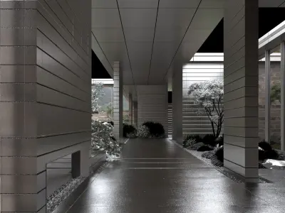 Korean style hotel courtyard 3D model