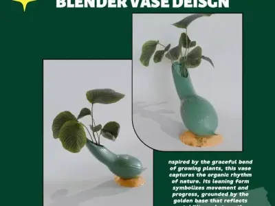 Golden Green Vase Set 05-Organic Flow Design 3D model