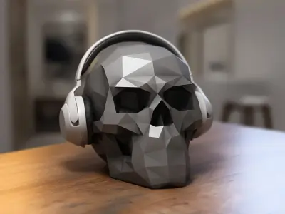 Low Poly Skull Headphone Stand Skull Headset Stand  3D print model