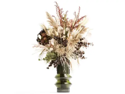 Bouquet of dried flowers vase hydrangea pampas wheat 308 3D model