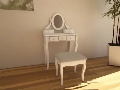 makeup table ashley wood vanity set 3D model Low-poly 3D model