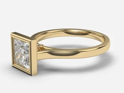 Princess Diamond Bezel Setting Solitaire Diamond Ring 3D print model