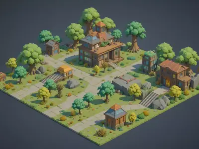 Modular Low-Poly Environment 3D Model Kit Stylized Game Asset Low-poly 3D model