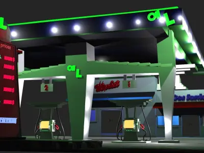 Basic Gas Station With Two Market  Low-poly 3D model